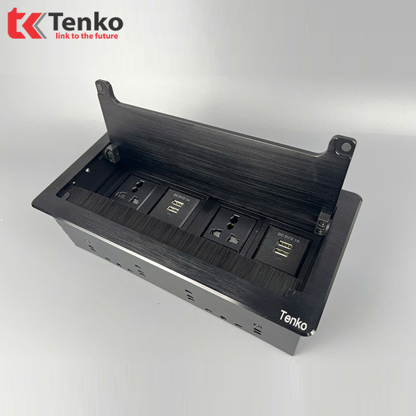 Ổ Cắm Âm Bàn USB Sạc Hợp Kim Nhôm Tenko TK-D4S-05 Đen