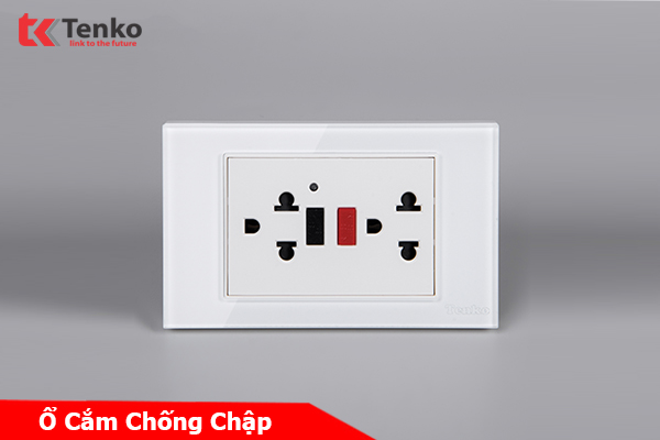Ổ Cắm Chống Chập, Chống Dò Điện Mặt Kính Cường Lực Tenko TK-C18-19 Trắng