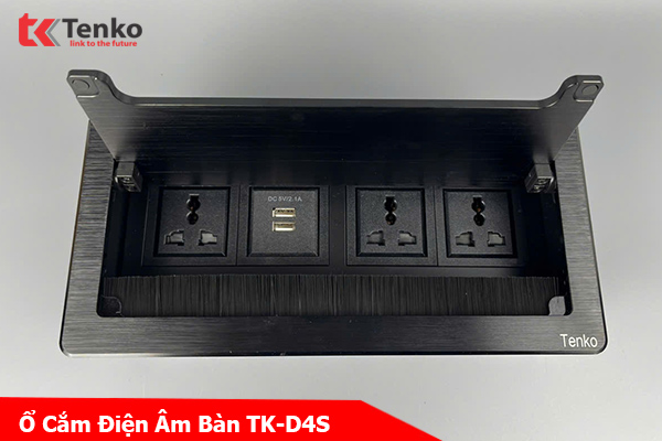 Ổ Cắm Âm Bàn Hợp Kim Nhôm Tenko TK-D4S-02 Đen