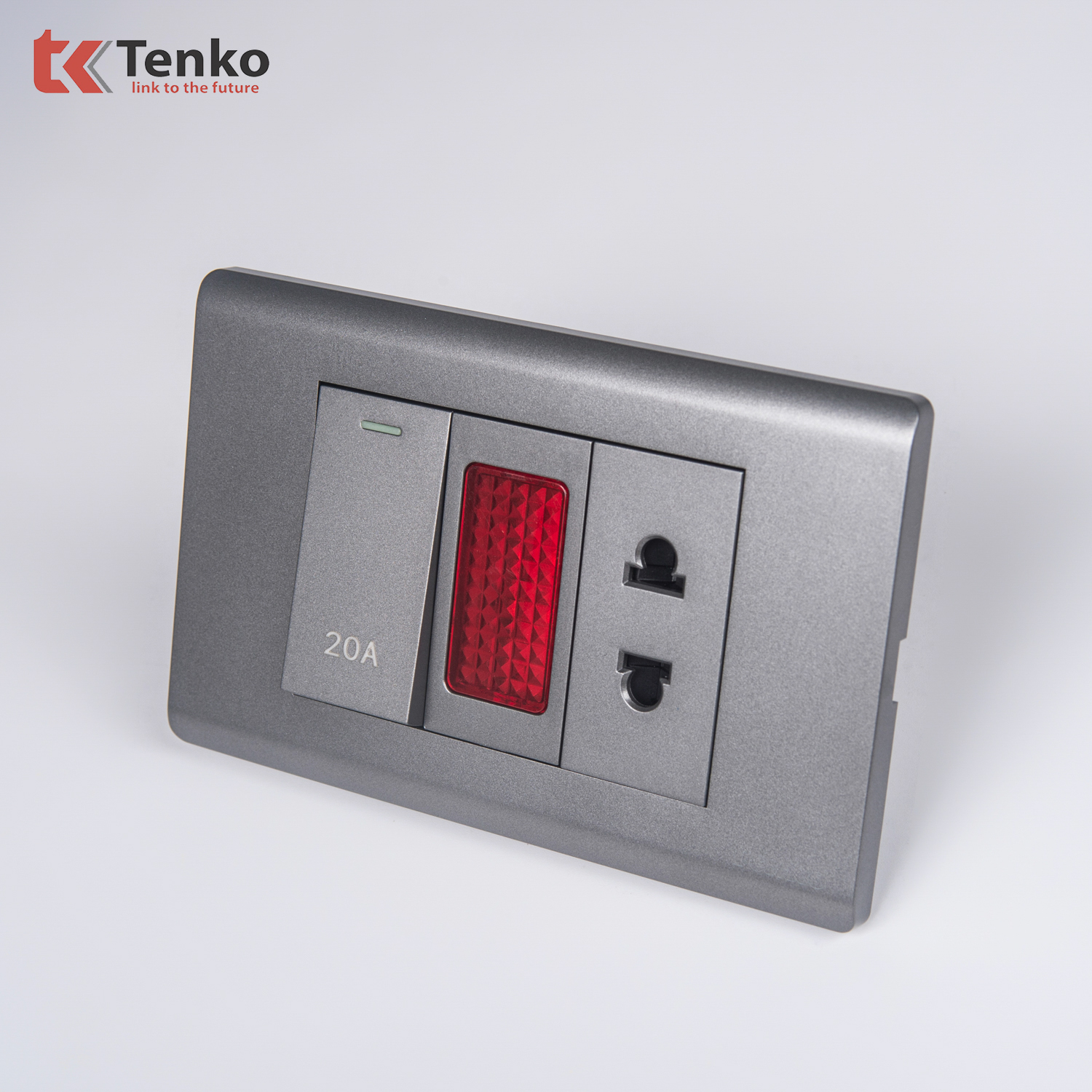 Ổ Cắm Và Công Tắc Điện 20A Công Suất Cao Cho Nóng lạnh Và Điều Hòa Cao Cấp TENKO TK-C25-080 – Mặt Nhựa PC Xám