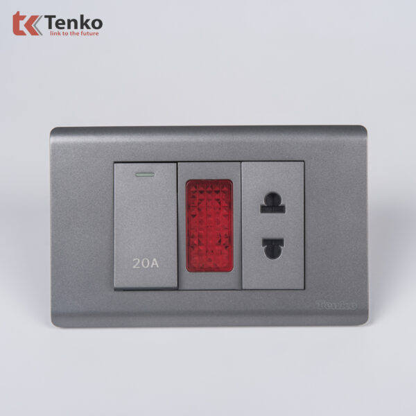 Ổ Cắm Và Công Tắc Điện 20A Công Suất Cao Cho Nóng lạnh Và Điều Hòa Cao Cấp TENKO TK-C25-080 – Mặt Nhựa PC Xám