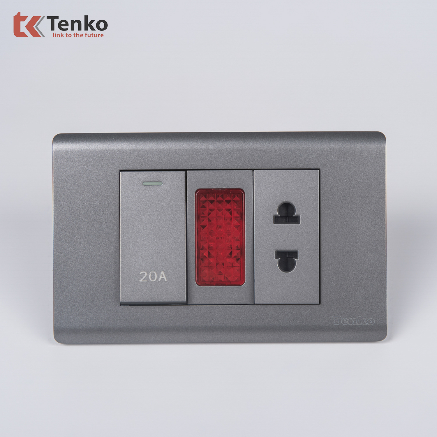 Ổ Cắm Và Công Tắc Điện 20A Công Suất Cao Cho Nóng lạnh Và Điều Hòa Cao Cấp TENKO TK-C25-080 – Mặt Nhựa PC Xám