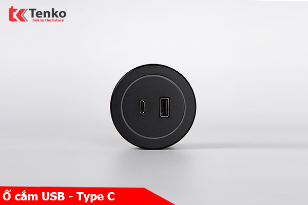 Ổ Cắm USB Sạc Type A và Type C Cho Thanh Ray Chính Hãng Tenko TK-RU01 Màu Đen