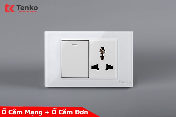 Công Tắc, Ổ Cắm 3 Chấu Âm Tường Mặt Kính Cường Lực TENKO TK-C18-039 Trắng